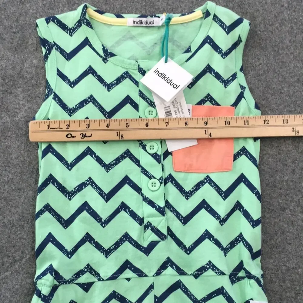 NEW Indikidual Girl Sz 4/5 ORGANIC Aston Zig Zag Jersey Romper 100% Cotton Retro - Picture 7 of 9